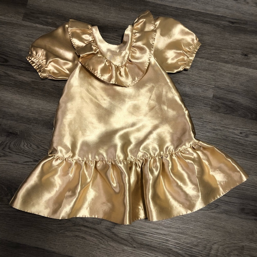 JANIE and JACK Girls Ruffle Puff Sleeve Dress Size 8 Gold Holiday.